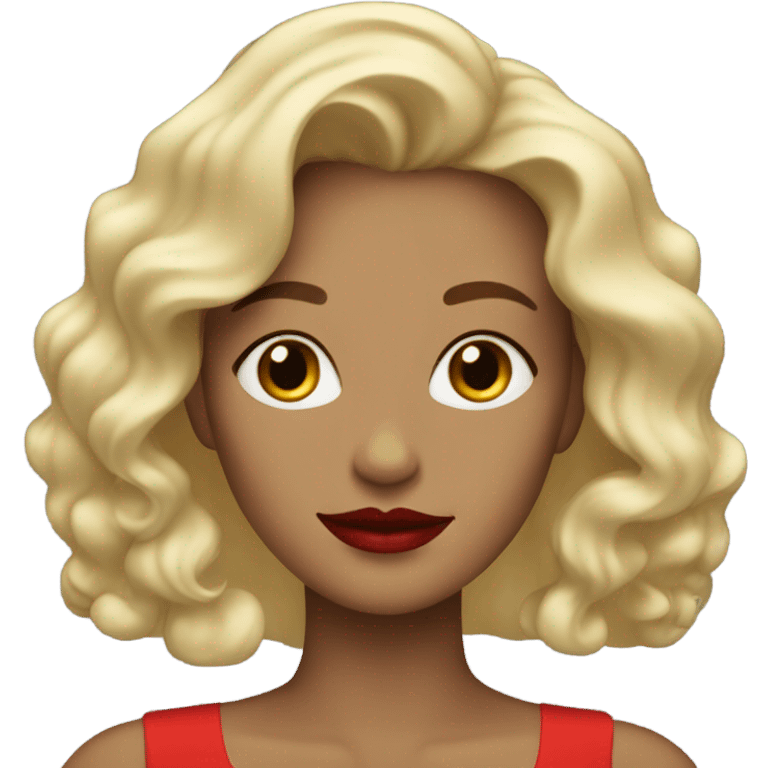 blonde woman with wavy hair wearing red lipstick emoji