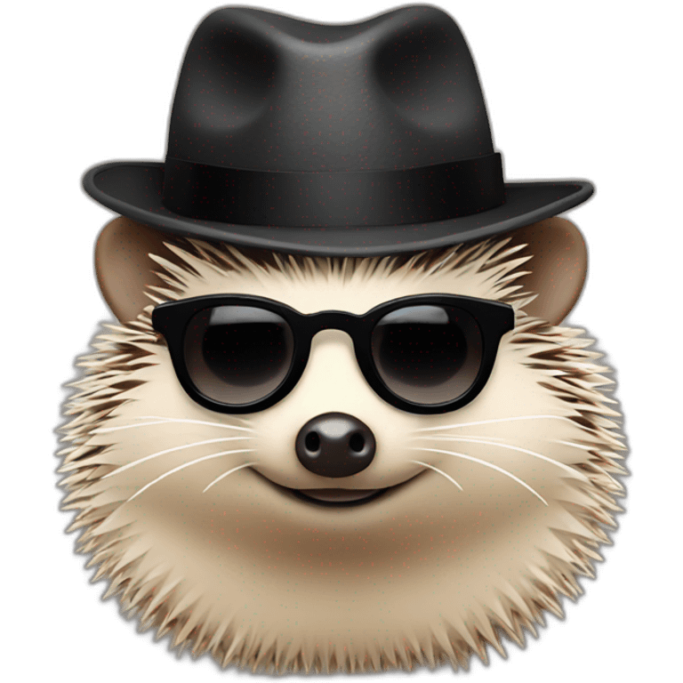 Hedgehog wearing a fedora, black lipstick, and black sunglasses emoji