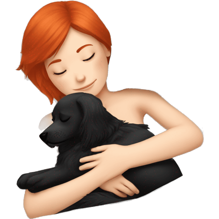 Red hair girl sleep with her maltese black dog emoji