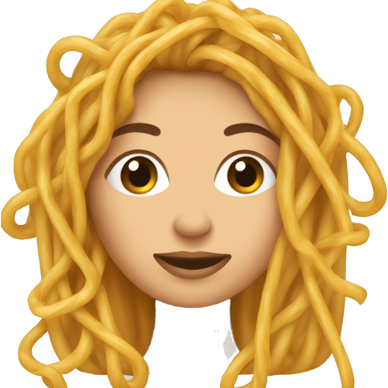 a woman’s face with spaghetti as hair emoji