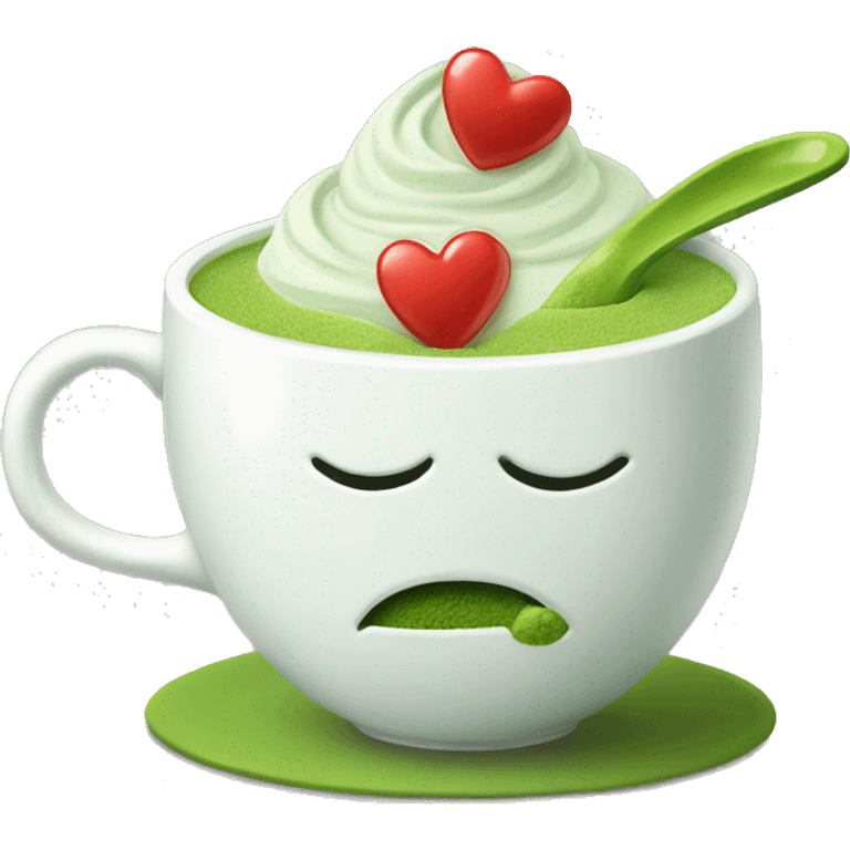 matcha in a white cup with a kiss on top emoji