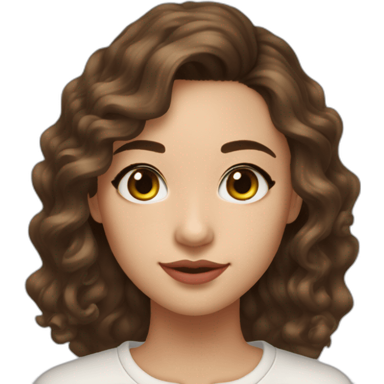 create an emoji of myself 30 year old female half asian brown hair and hazel eyes collar bone length loose curls hair with little gold earrings middle part emoji