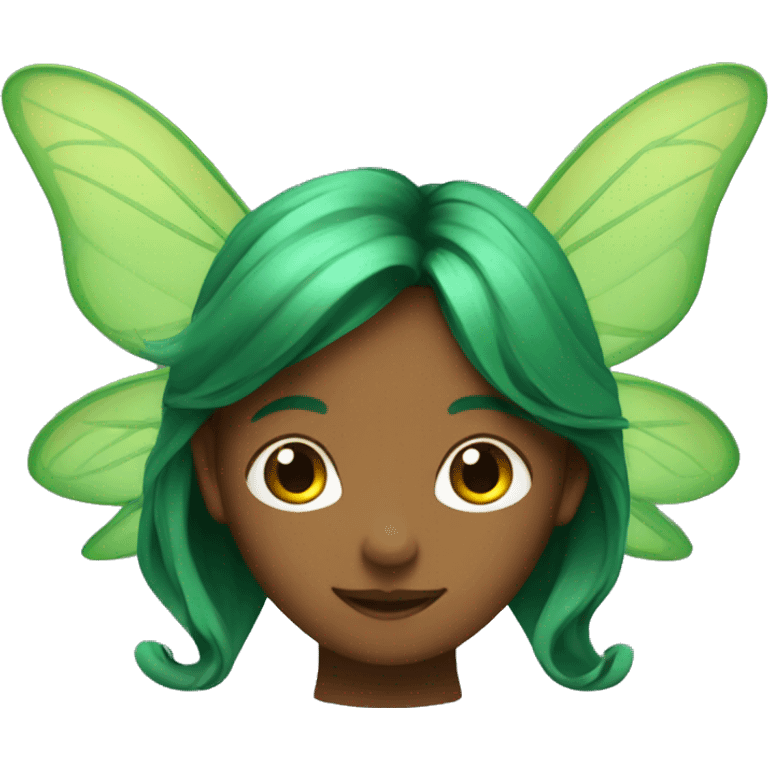 a fairy with green wings, copper long hair and brown eyes emoji