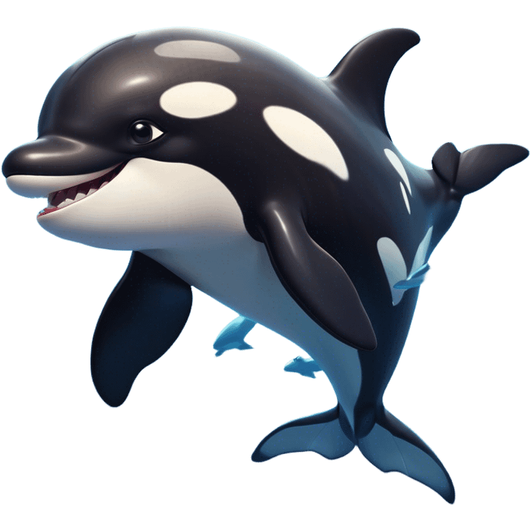 Cinematic Comical orca Portrait Emoji, Head tilted dramatically with an exaggeratedly shocked expression, featuring a sleek black-and-white body with wide, comically expressive eyes full of playful disbelief and animated flippers, Simplified yet hilariously expressive features, highly detailed, glowing with a slightly sassy oceanic glow, high shine, dramatic yet playful, stylized with an air of cheeky marine mischief, soft glowing outline, capturing the essence of a meme-worthy orca that looks ready to make waves with its hilariously dramatic antics! emoji