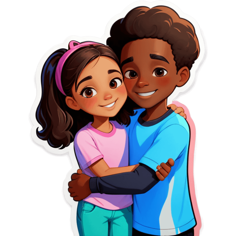 black boy and girl hugging emoji