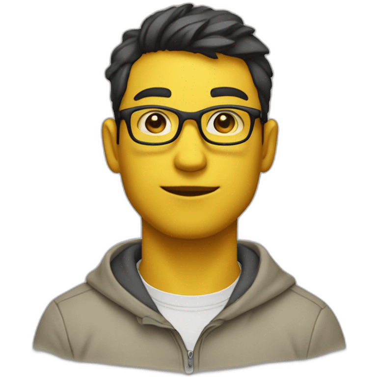 smart man in his late 20s wearing glasses with yellow skin dressed with a pullover over a shirt emoji