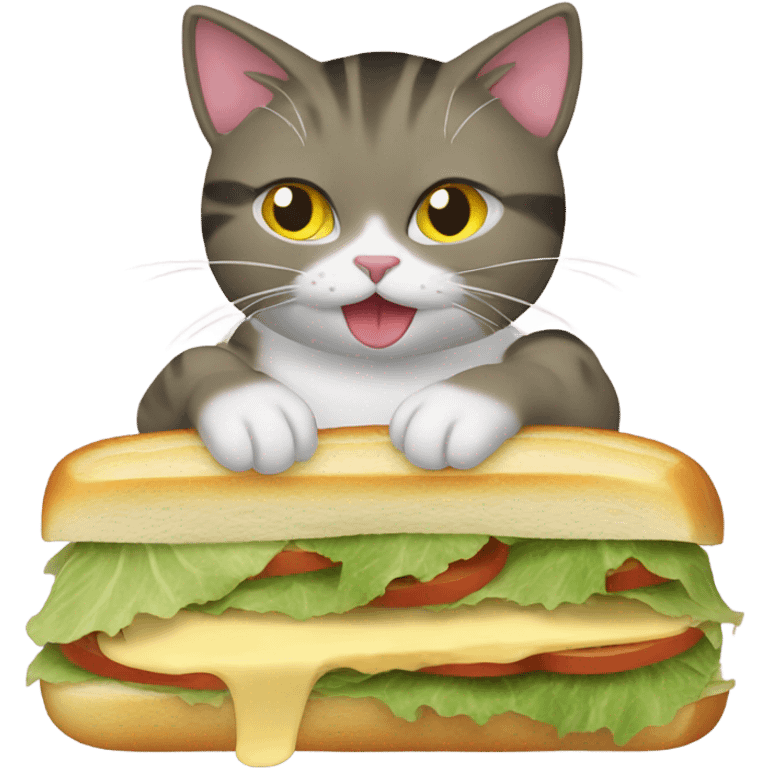 Cat eating sandwich with cheese and  cabbage emoji