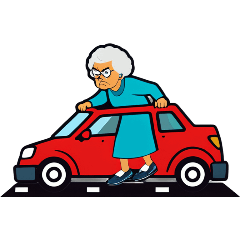 Angry Grandma drives car on right lane of freeway emoji