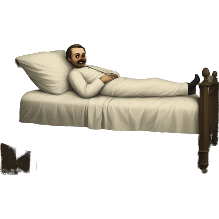 A sick man on a bed in 1870 emoji