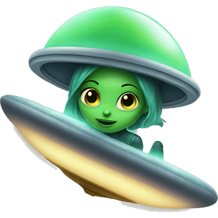 Green Alien Girl riding in her UFO emoji