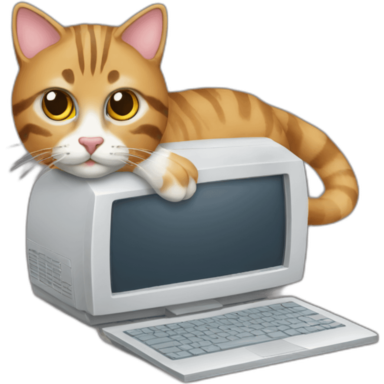 a tabby cat and a computer emoji