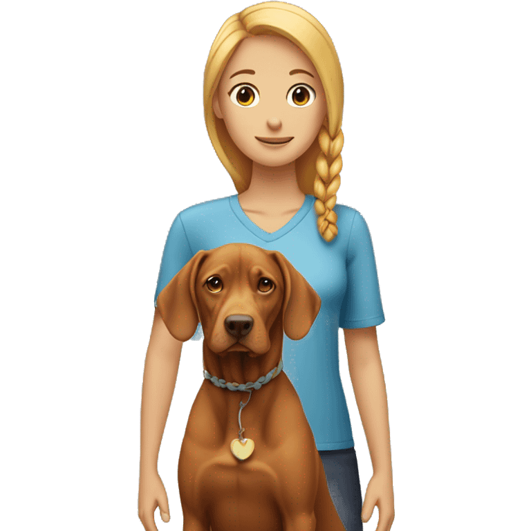 Two vizslas standing side by side with blond girl with braids emoji