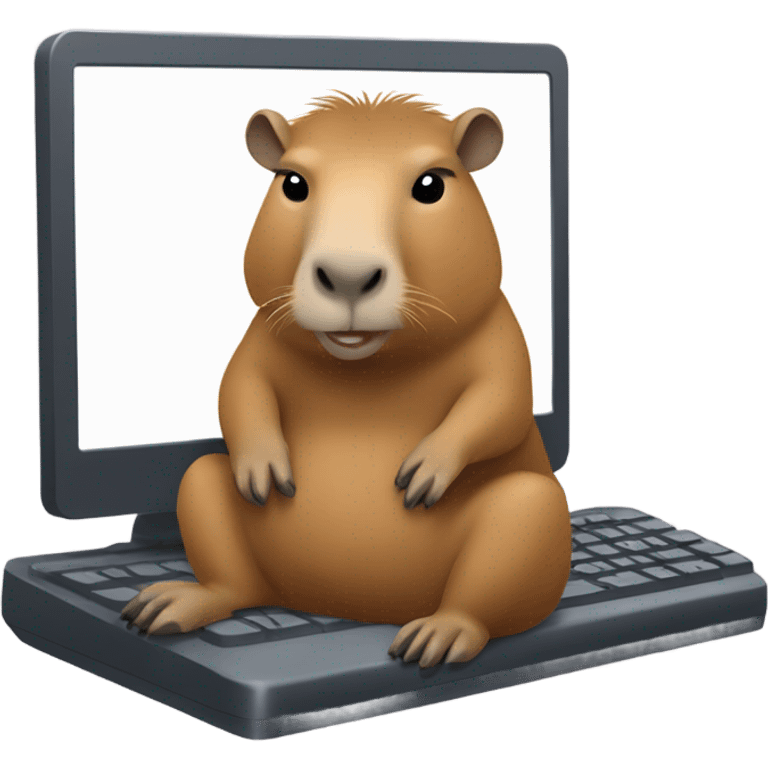 Capybara on computer3.4 turn emoji