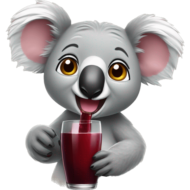 Happy koala with red wine emoji