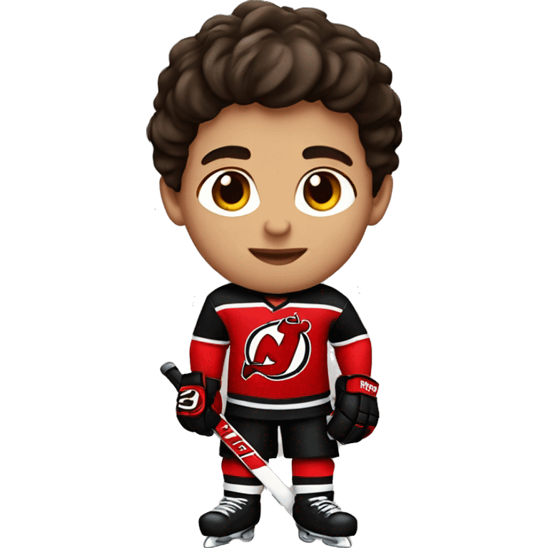 A brunette boy in a New Jersey devils jersey emoji