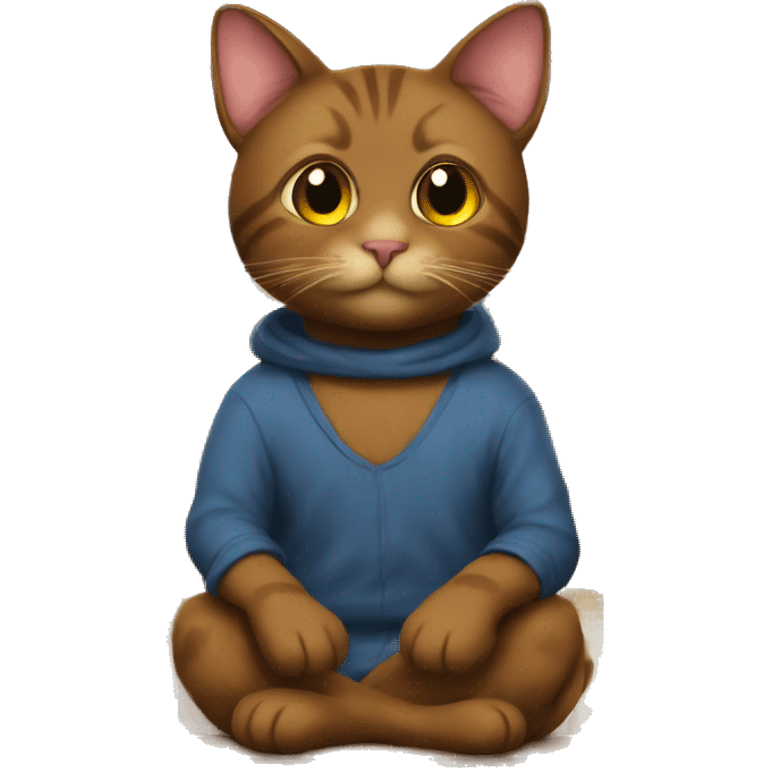 A brown cat sits by the books emoji