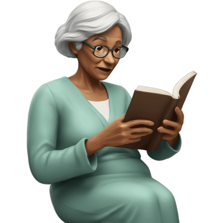 3d hyper realistic senior woman reading  emoji