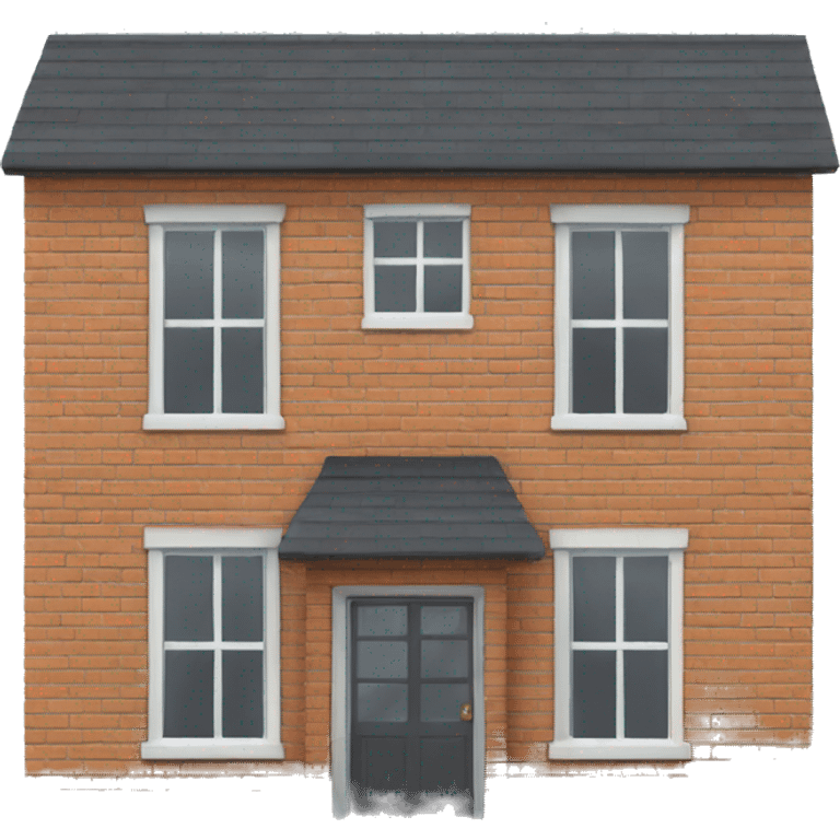 two floor house made of bricks, with dark grey windows and flat roof emoji