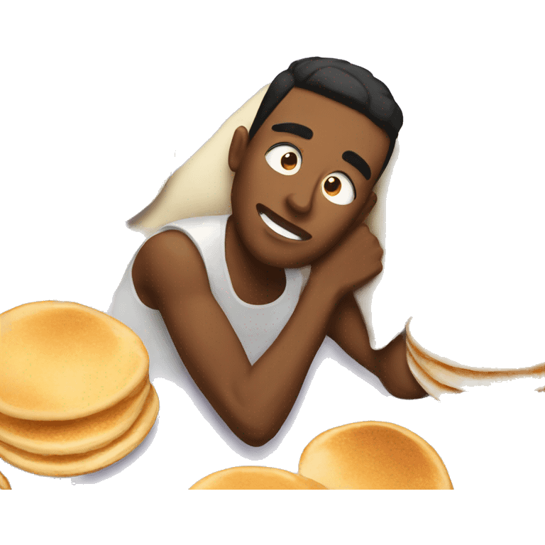 Guy waking up with pancakes emoji