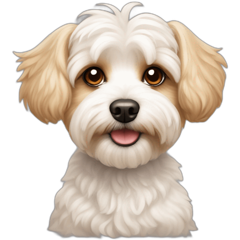 white maltipoo / yorkshire terrier mix with light brown ear emoji