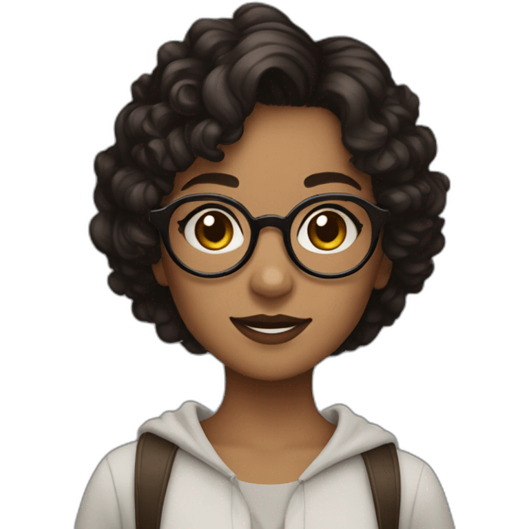 girl with short curly dark brown hair and harry potter glasses emoji