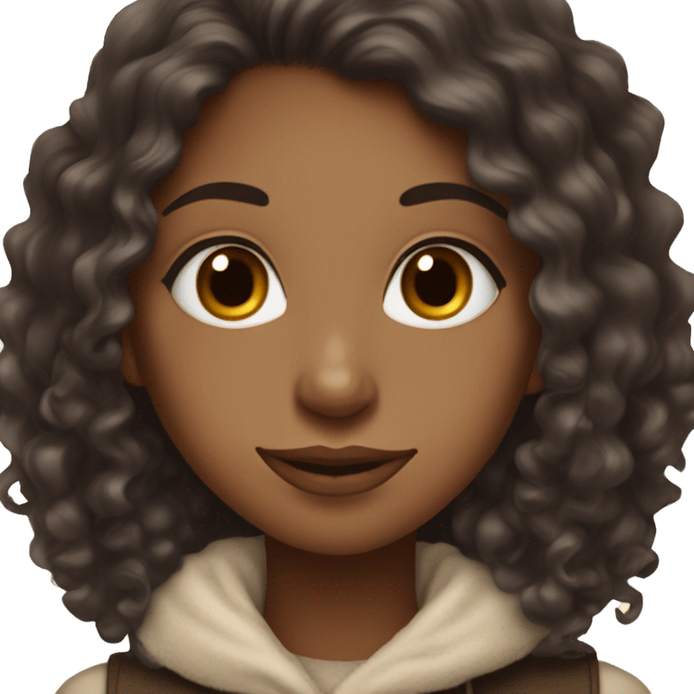 Light brown girl with long black curly hair and a hot chocolate emoji