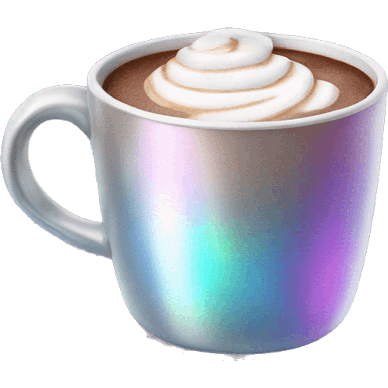 Realistic isolated gradient silver holographic hot chocolate mug. emoji