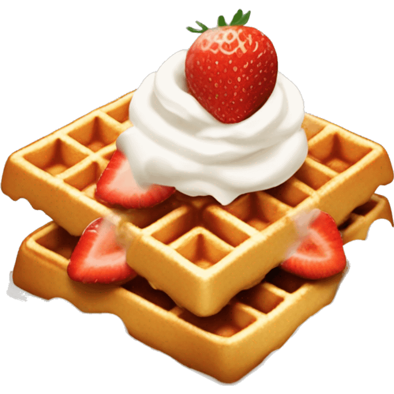 square waffle with dollop of whipped cream and one strawberry on top emoji