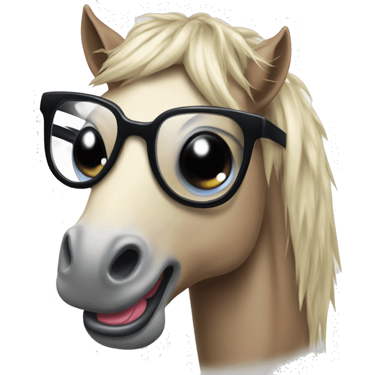 Horse with glasses and tongue stinging out with rock n roll sign  emoji