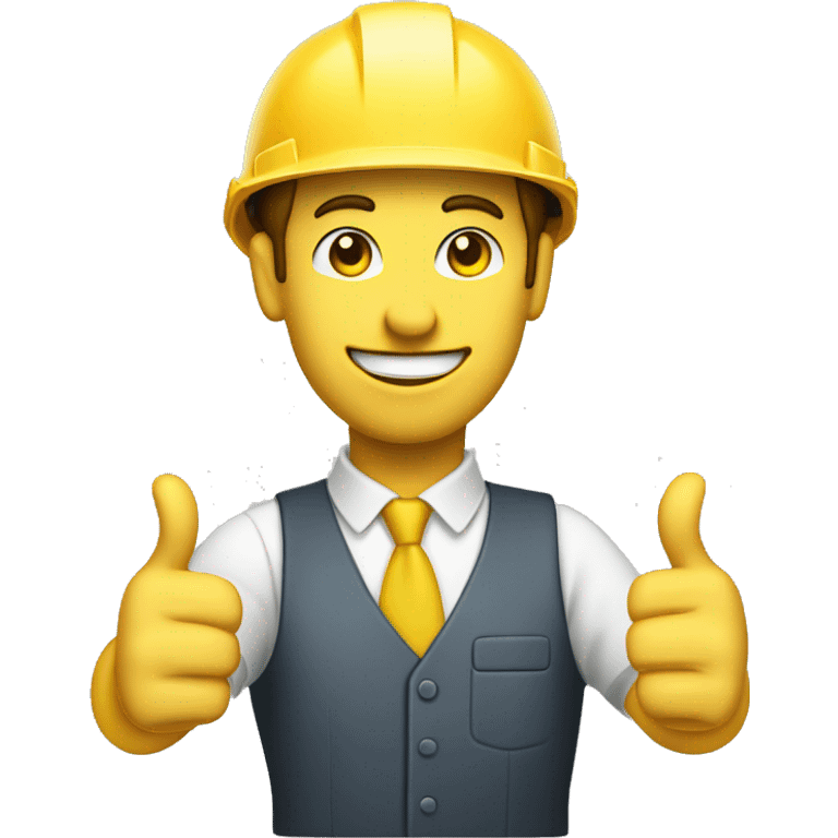 Just the head of a 30 year old architect man with yellow construction helmet giving a thumbs up emoji