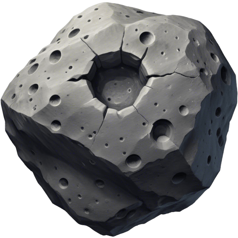  Cinematic Realistic Asteroid – A massive, irregularly shaped rock floating through the void, its cratered and pitted surface showing signs of ancient impacts. The harsh light from a nearby star reveals detailed textures and rugged, jagged edges. emoji