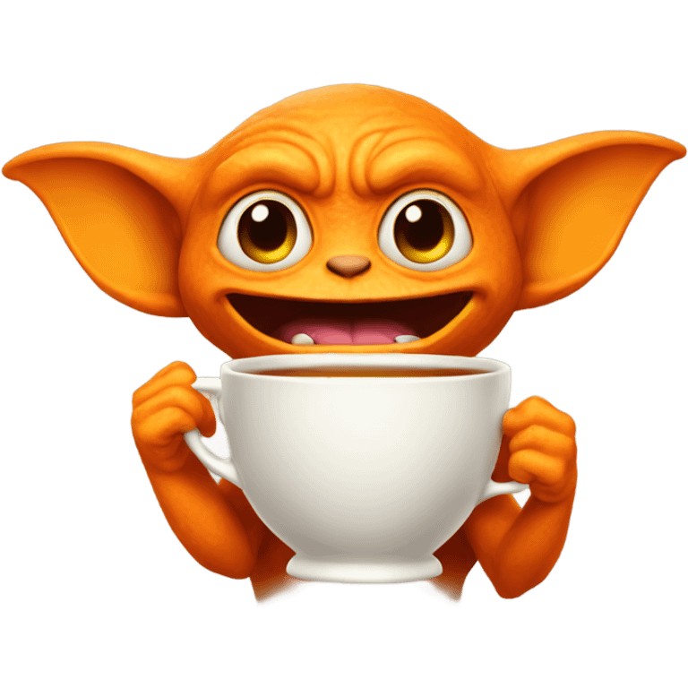 Orange Gremlin holding a cup of tea  emoji