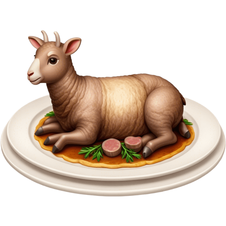 Roast Lamb Cinematic Realistic Roast Lamb Dish Emoji, depicted as thinly sliced roast lamb arranged artfully on a plate, rendered with rich textures and warm, inviting lighting. emoji