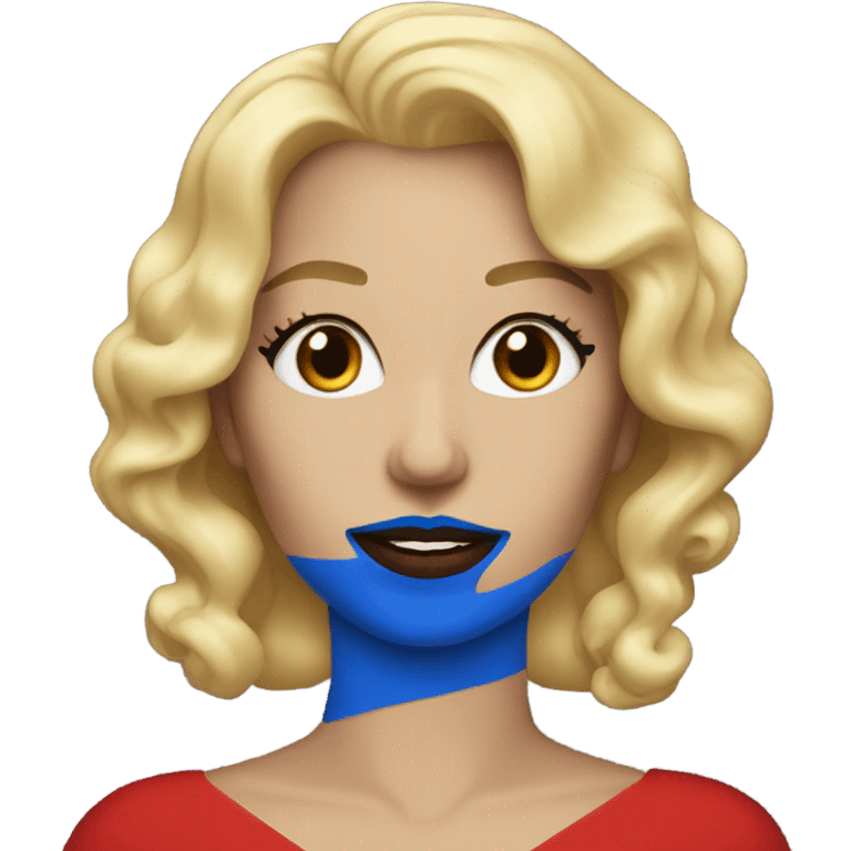 Blonde woman with blue lipstick and red dress emoji