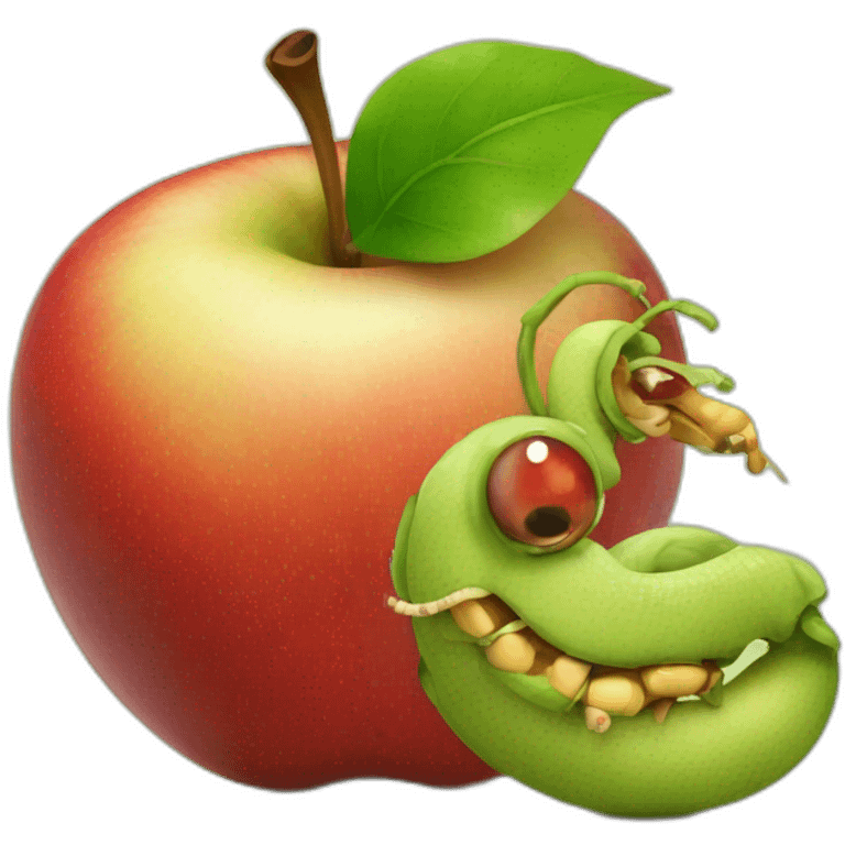 Apple with worm emoji