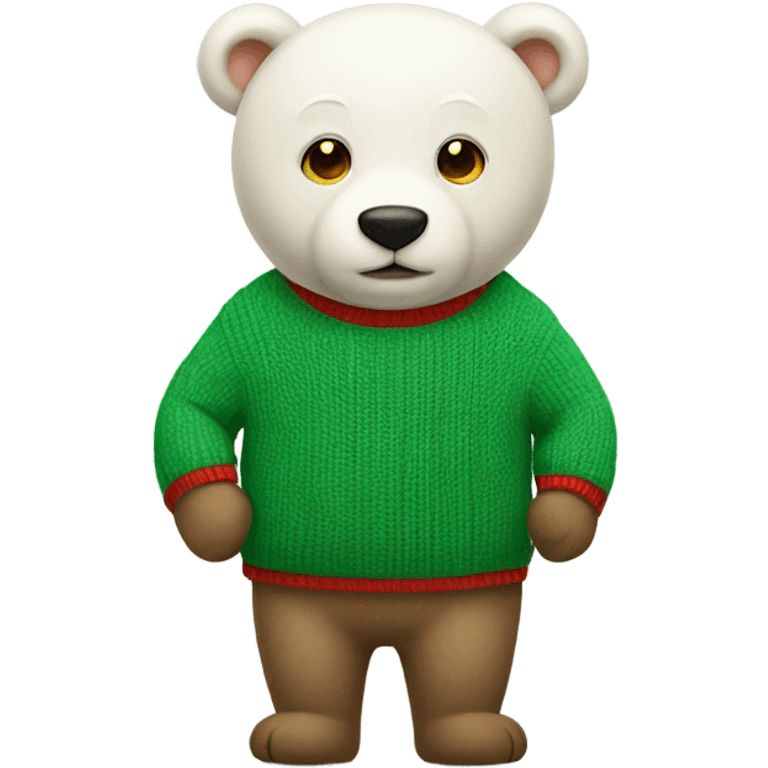 white bear wear green sweater with red scraft emoji