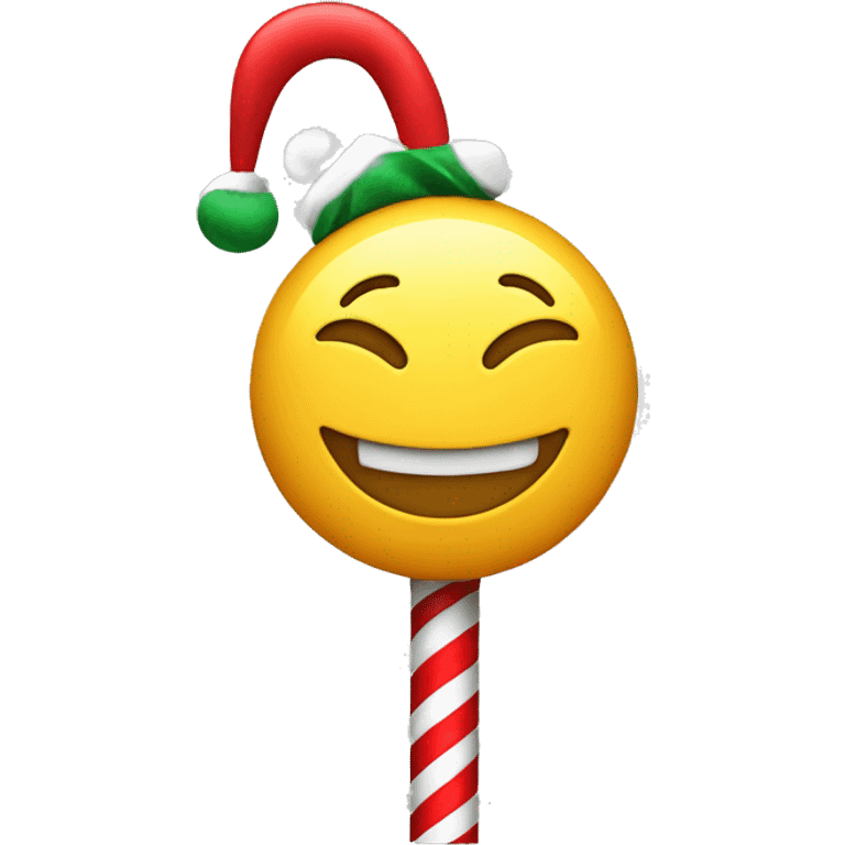 Happy face with Christmas pole emoji