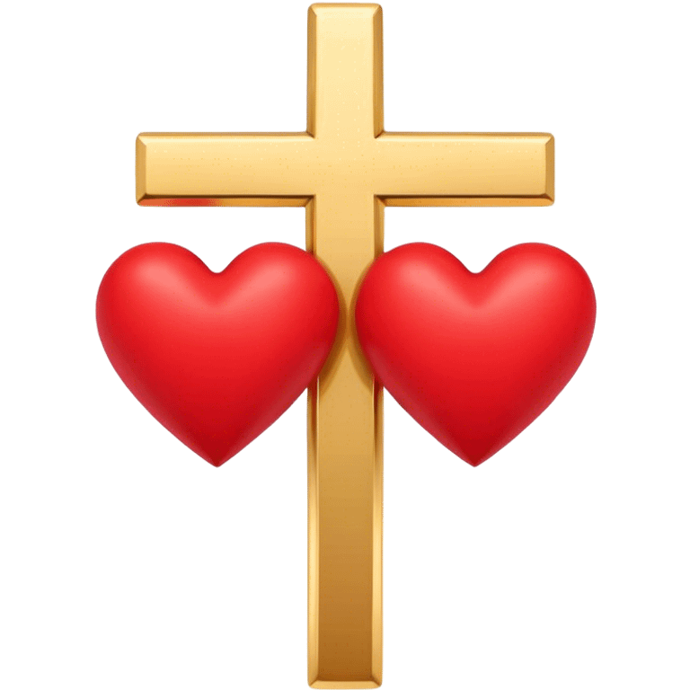 TWO red  hearts around a simple gold cross  emoji