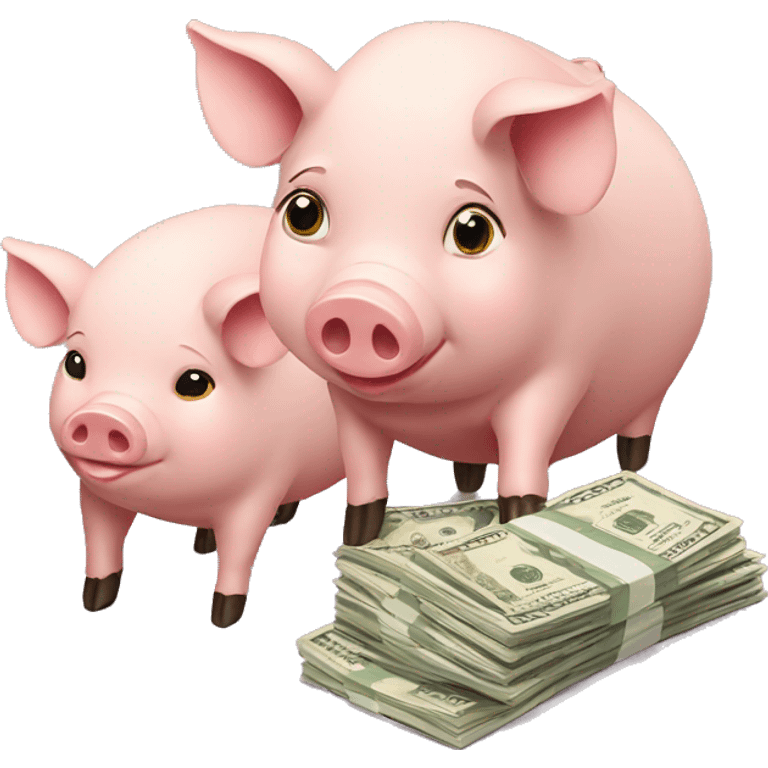 family of pigs eating cash emoji