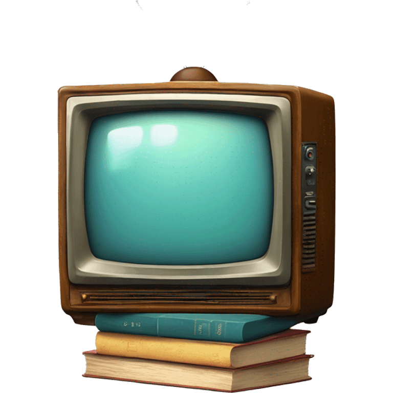 vintage tv with stack of old books emoji