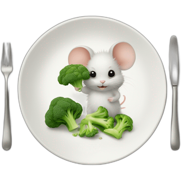 cute fluffy mouse beside (plate) with broccoli emoji