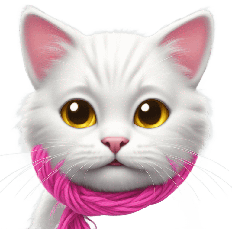 Realistic white cat playing with pink yarn emoji