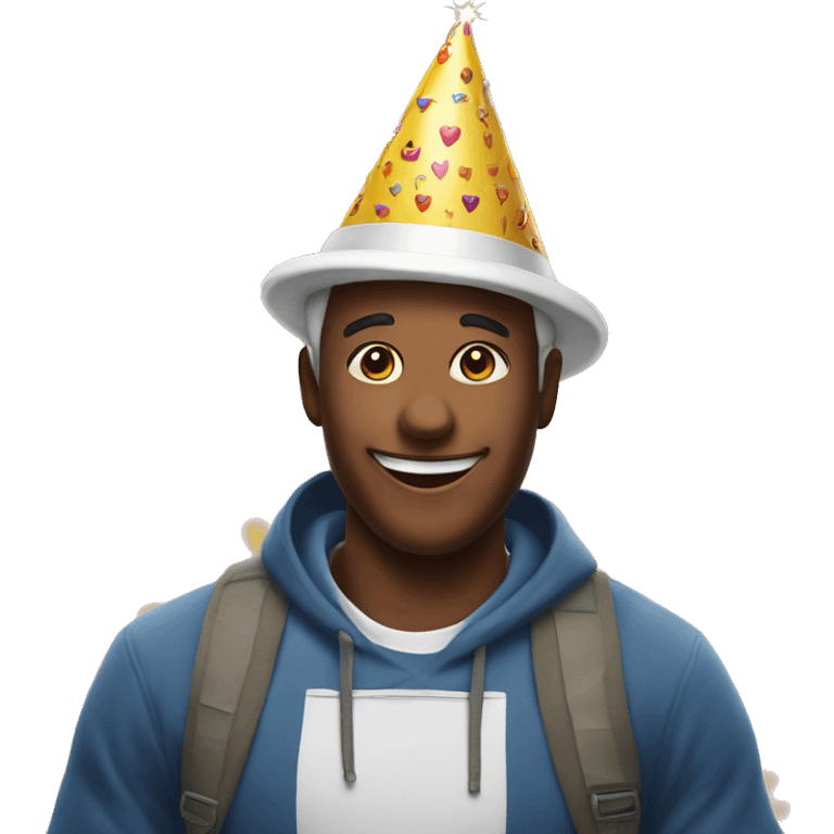 Happy emoji face wearing a birthday hat emoji