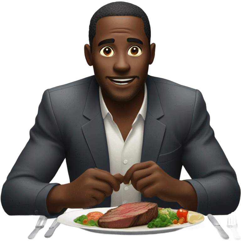 African man eating steak  emoji