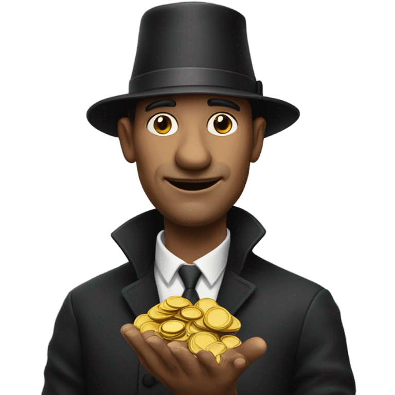 Man with big nose and little hat holding change emoji