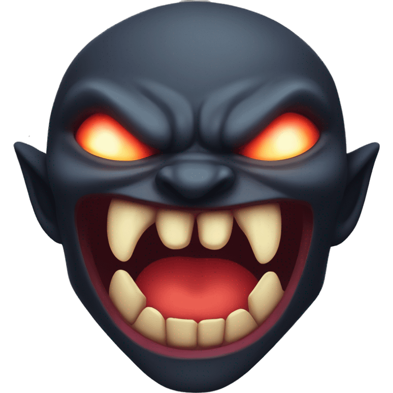 A snarling demon face, with glowing red eyes and sharp fangs emoji