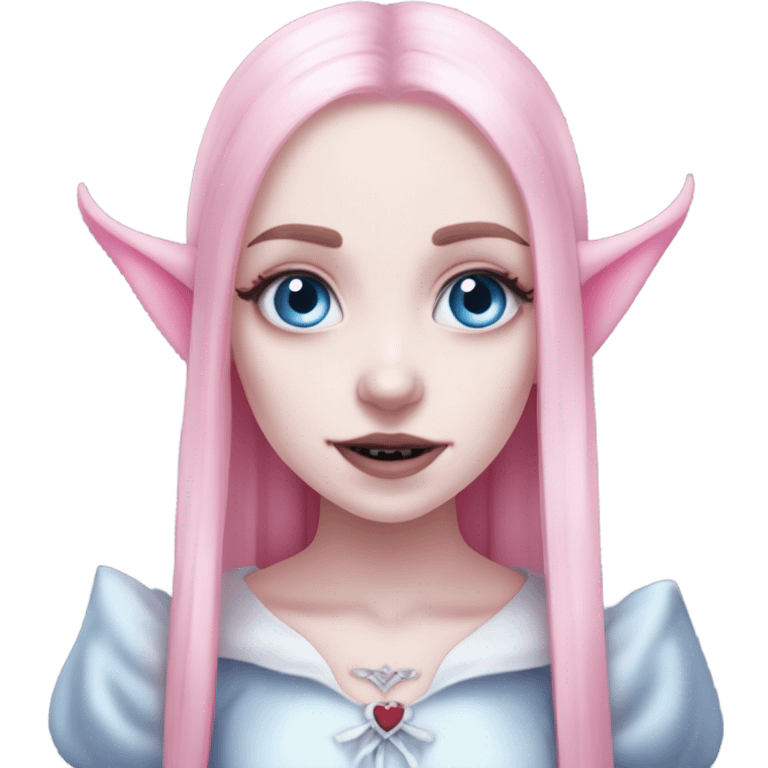 Cute spooky CUTE pink pale vampire teeth pretty pink eyebrows vampire goth princess elf ears blue eyes whole body emoji