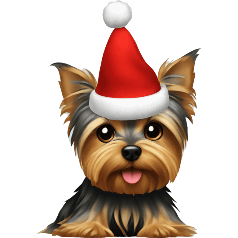 Yorkshire terrier sitting on Christmas hat emoji