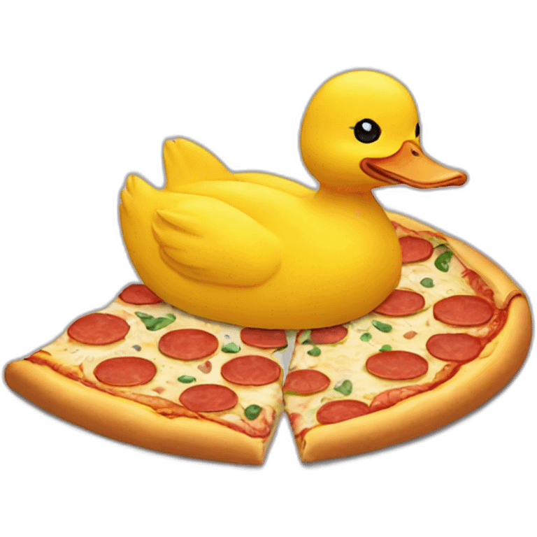 yellow duck frontal face eating pizza with hands emoji