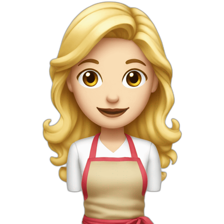 Blond girl in apron making croissant emoji